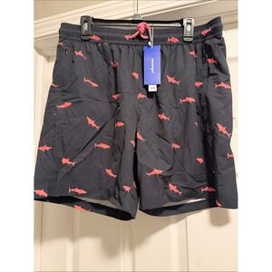 Maamgic Mens Black Swim Trunks Pink‎ Shark Print Shorts XL NWT